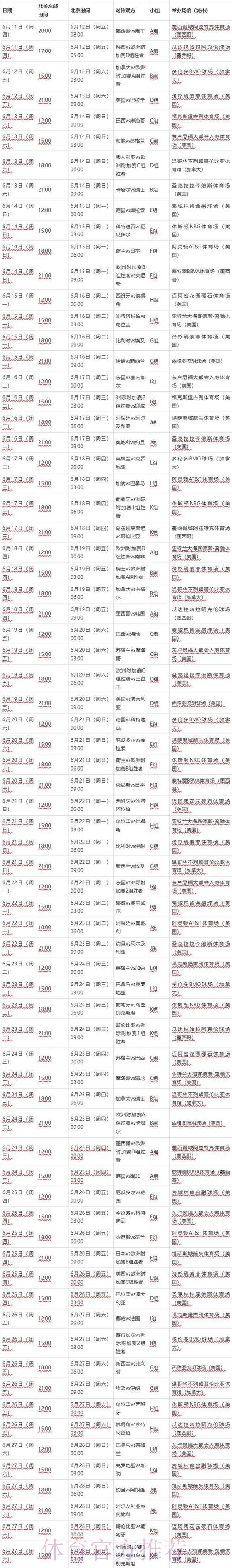 2026世界杯完整赛程实时更新比赛时间表实时查看