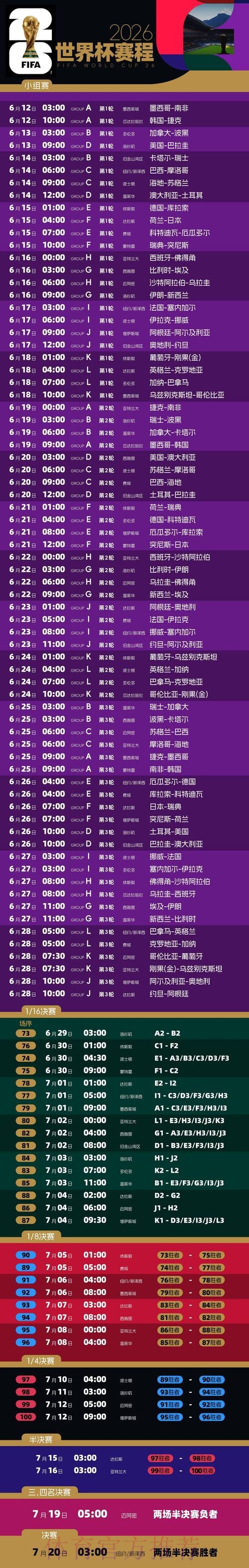 2026世界杯每日赛程最新实时赛程怎么看